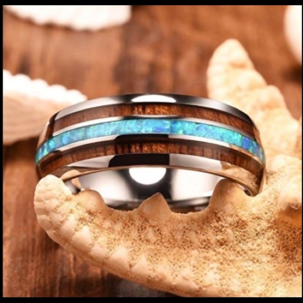 Men8mm tungsten Koa Hawaiian wood titanium ring11 - Picture 2 of 6